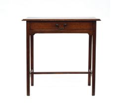 A George III mahogany side table, with single drawer, on square tapered moulded legs joined by H