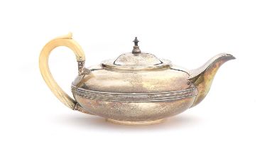 A George III silver teapot by Rebecca Emes & Edward Barnard I, London 1818, of compressed circular