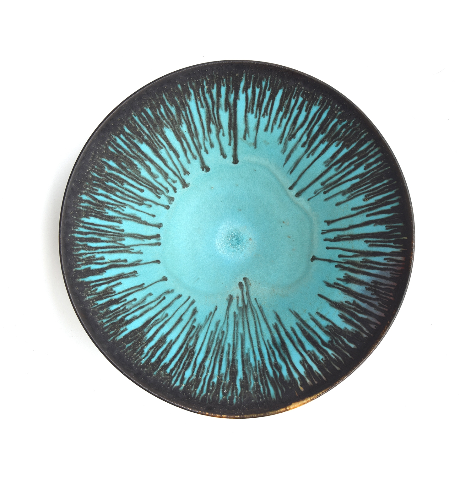 Peter Wills (b.1955), a studio pottery bowl, pale blue with rim drips, signed Wills & PW, 11cm high, - Image 4 of 6