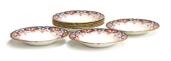 A set of eight Royal Crown Derby imari pattern soup plates, marked to base, 26cm diameter