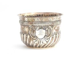 A Victorian silver bowl by Charles Stuart Harris, London 1883, half gadrooned body with central