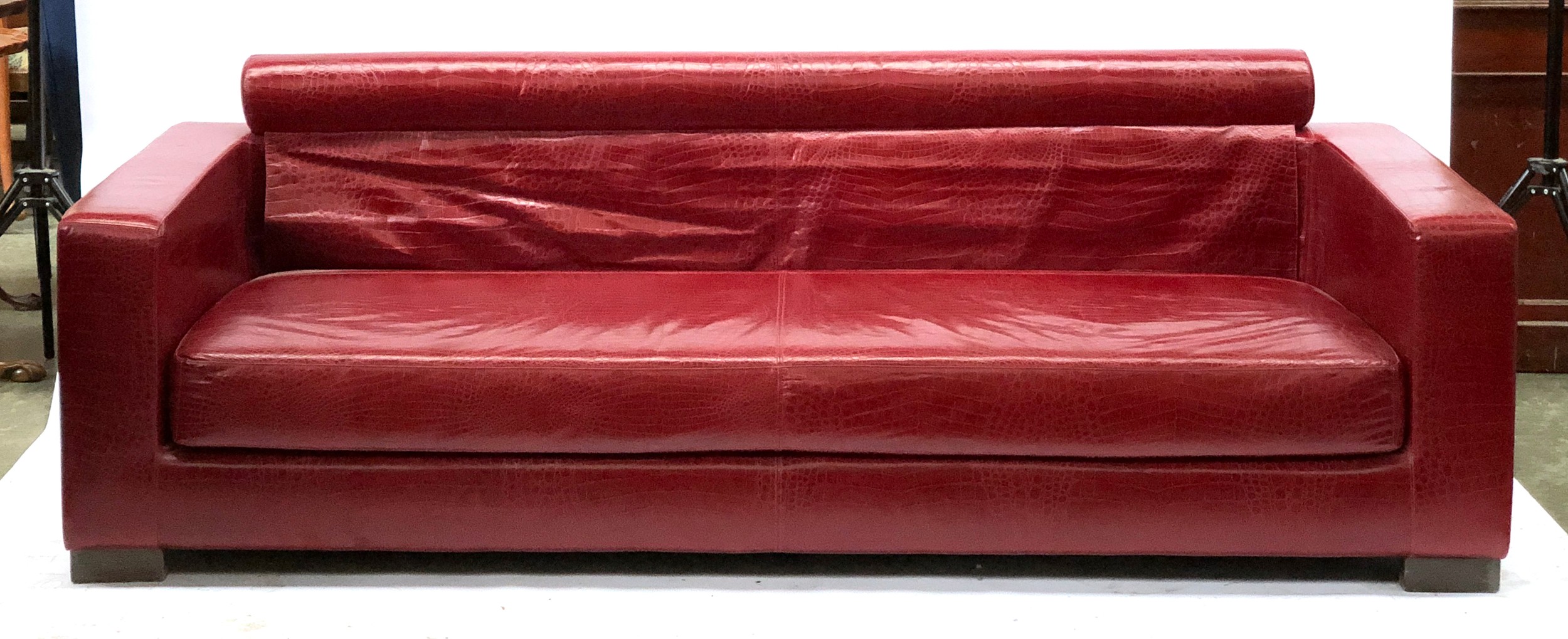 A Fendi Casa three seater sofa, faux crocodile upholstered finish, with two Fendi cowhide - Image 2 of 2