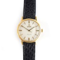 A gent's Omega Seamaster automatic wrist watch, signed white dial with baton markers and double