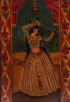An Indian painting on glass depicting a dancing lady, 40x60cm