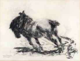 Käthe Olshausen-Schönberger (Austrian, 1881-1968), plough horse, crayon and charcoal, studio blind