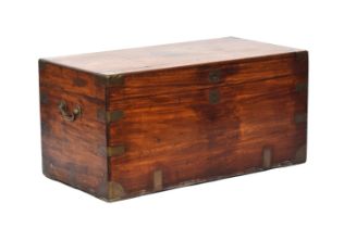 A 19th century brass bound camphor wood trunk, bears label for AH Foo, Carpenter & Cabinet Maker,