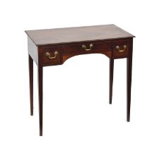 A George III mahogany side table with three drawers, on square tapered legs, 79cm wide, 45cm deep,