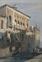 Samuel Prout (1783-1852), watercolour of a Venetian palazzo, 27.5x18.5cm