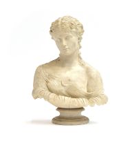 A Victorian parian bust of the Water Nymph Clytie emerging from a sunflower, The Art Union of