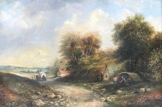 19th century British school, landscape with wagon, oil on canvas, signed indistinctly T Lowthin