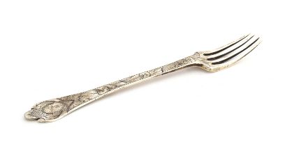A 17th century trefid fork, engraved both sides, c.1690, 17.5cm long, 1.28ozt Provenance: from a