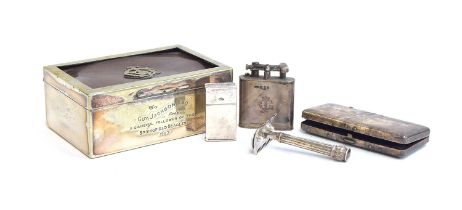 A mixed lot of items, to include a silver lighter by Wagner & Gerstley Ltd, London 1923; a