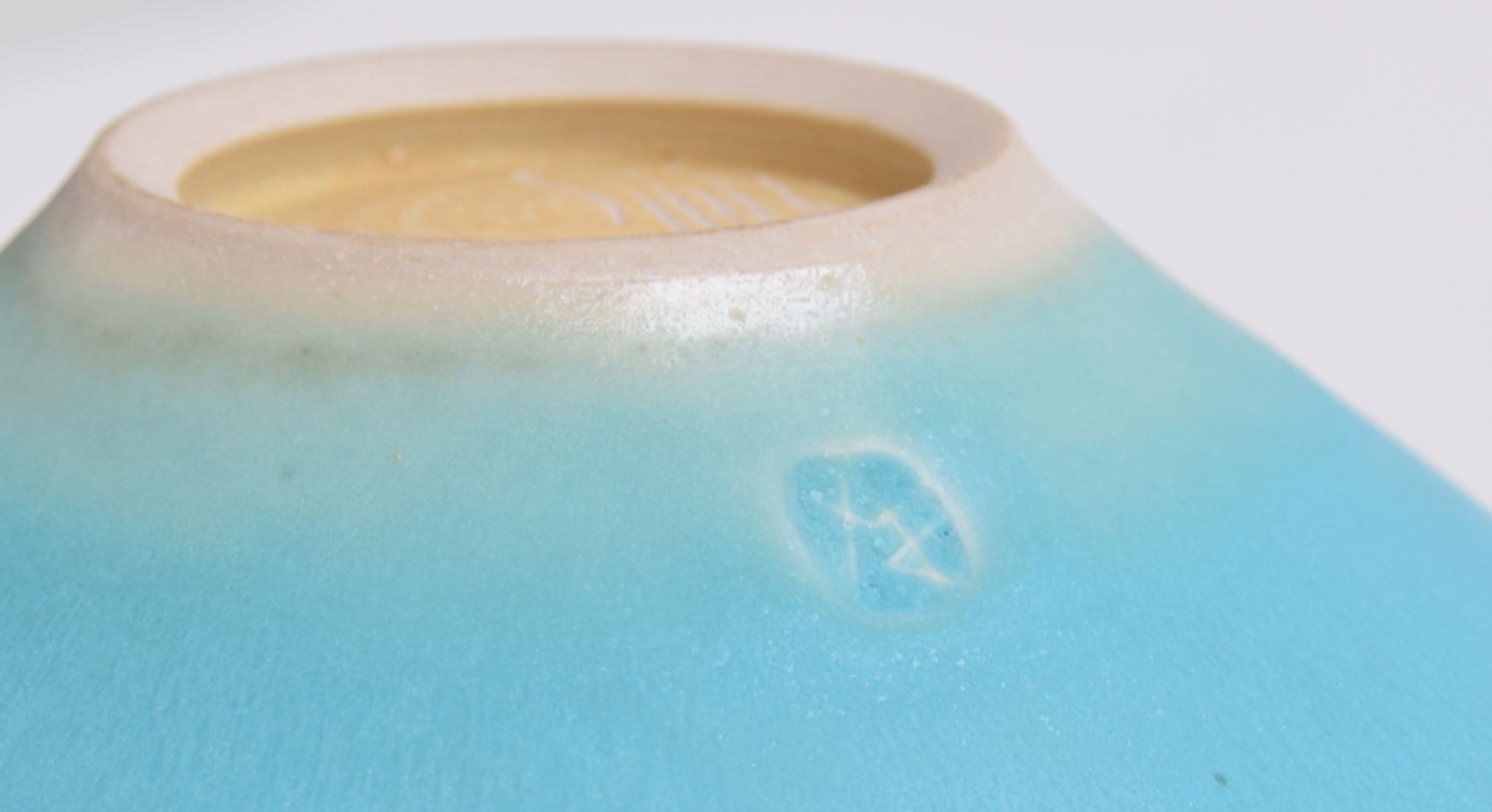 Peter Wills (b.1955), a studio pottery bowl, pale blue with rim drips, signed Wills & PW, 11cm high, - Image 3 of 6