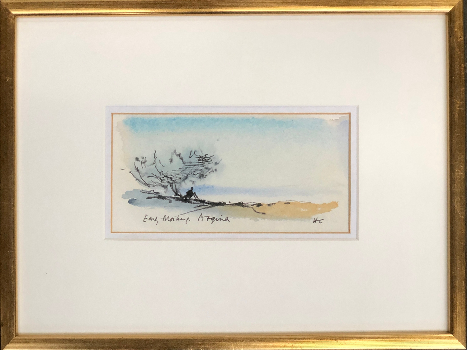 Sir Hugh Casson (1910-1999), 'Early Morning Aegina', watercolour, initialled and titled, 9x18cm - Image 2 of 2