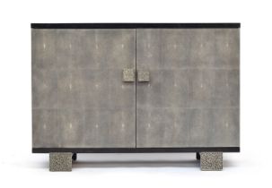 A Ginger Brown contemporary 'shagreen and black shell' cabinet, model CB921 BPS/ST, with nickel cast