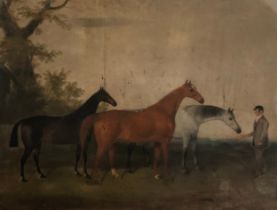 George B Newmarch (1801-1875), three horses in a landscape, oil on canvas, signed and dated 1860,