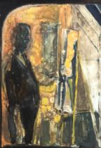 Harold Mockford (English, 1932-2023), self portrait, oil on board, dedication to verso, 74x51.5cm