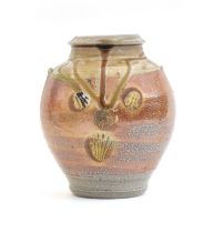 Phil Rogers (1951-2020), studio pottery wood-fired salt glazed vase, personal PR and pottery mark,