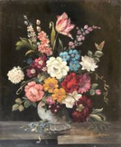 Adrian Hoffman (20th Century), Still life of roses, tulips and summer flowers in a vase, oil on