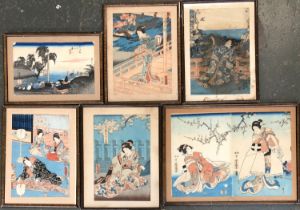 Six various 19th century Japanese woodblock prints, each approx. 36x24cm (6)