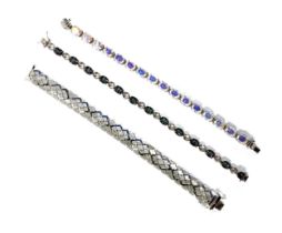 A silver bracelet, 32g; together with two 925 silver and aurora borealis crystal bracelets, gross