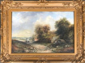 19th century British school, landscape with wagon, oil on canvas, signed indistinctly T Lowthin and