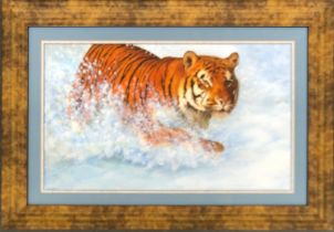 Lauren Hayes Bissell, acrylic on watercolour paper, 'Siberian Tiger', 39x66cm, with COA