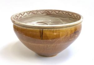 A large studio pottery bowl, 38cmD