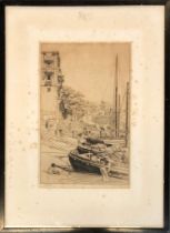 Etching of boats, signed Shenlock?, the plate 35x22cm