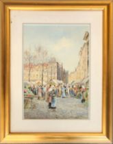 Herbert John Finn (1860-1942), watercolour of a street market, signed and dated 77 lower right,
