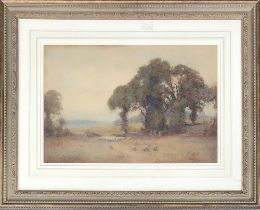 Albert Ernest Brockbank (1862-1958), watercolour of sheep herding, signed, 38x56cm