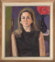 Half length portrait of a lady with red flower in vase, oil on canvas, signed 'Vera, XII. 1968',
