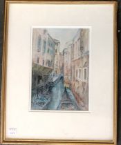 20th century watercolour of a Venetian canal, monogrammed C&M, 24x17cm