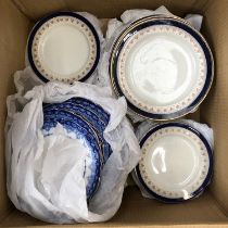 Two large mixed boxes of ceramics, to include 19th century part dinner service with cobalt blue