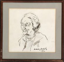 Adrian Daintry (1902-1988), portrait of Charlotte Bonham Carter, pen and ink, signed and dated 1970,
