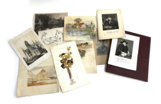 A small portfolio of various watercolours, engravings etc.