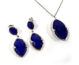 A 925 silver and faceted glass topped lapis lazuli pendant, marked 'M', 3.6cmL; together with a pair