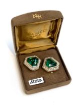A pair of Nina Ricci emerald paste clip on earrings, 2.2cmW, in original box