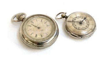 A small silver fob watch, with engraved silver dial, London 1925, 42cm diameter; together with a