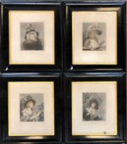 After Francis Wheatley, the four seasons, colour engravings, 12.5x10.5cm, the frames overall 31.