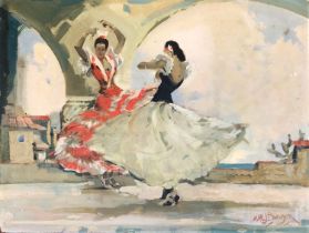 Alan Bowyer (1902–1986), flamenco dancers, oil on board, signed lower right, 45x60