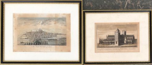 Local interest: two early 19th century engravings 'View of the Cathedral Church in Exeter, Devon',