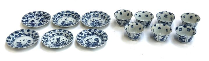 A collection of six Chinese export blue and white Kraak saucers, each approx. 13cmD; together with