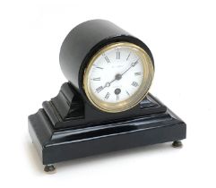 An early 20th century black lacquered mantel clock, the enamelled dial marked 'W. Keey, Bristol',