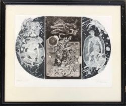 Stoimen Stoilov, 'Cosmogony', triptych etching, signed and titled, overall 34x52cm