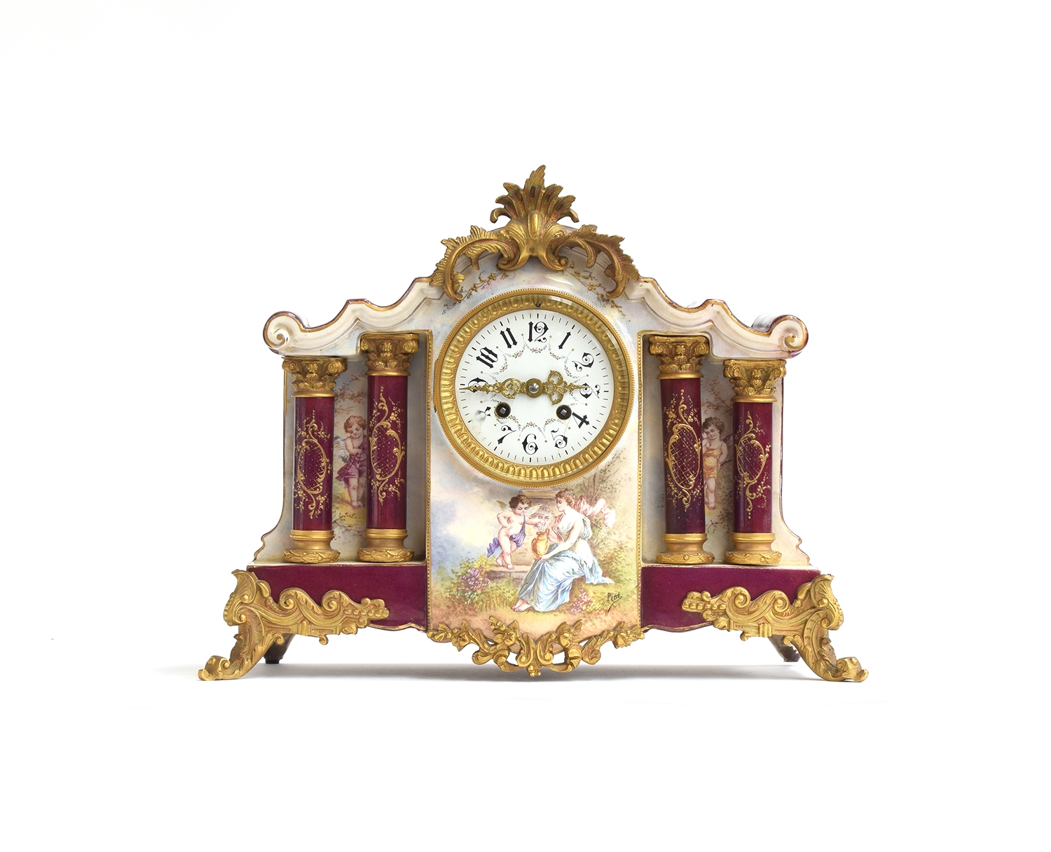 A 19th century French ormolu and porcelain mantel clock, the movement by Japy Freres, striking on