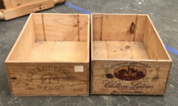Two vintage wine crates, one Chateau Latour