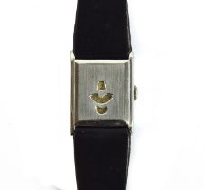 A Swiss Art Deco nickel plated jump hour mechanical digital wrist watch, 1920s-30s, with Adolf