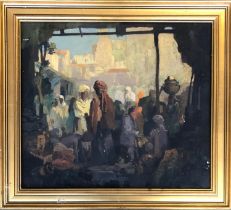 20th century oil on panel, Middle Eastern street scene, 41x47cm