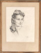 Charcoal portrait of a lady, Signed Martin 1940, 46x38cm